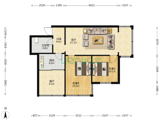 石岭街120号 2室2厅1卫 99平方