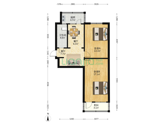 020宿舍 2室2厅1卫 62平方