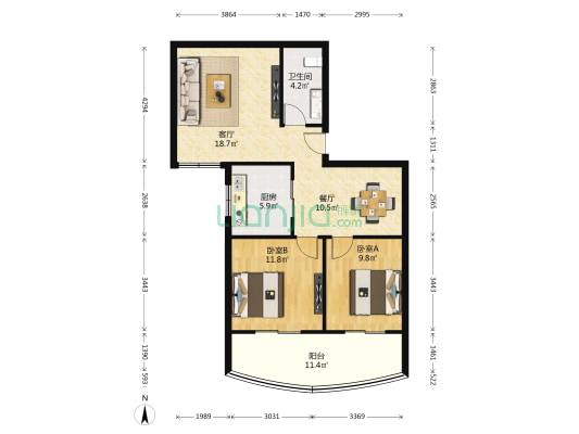 美佳苑 2室2厅1卫 100平方