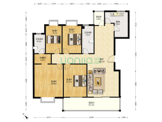 江花庭院 4室1厅2卫 181平方