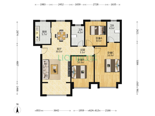 保利和光尘樾 3室1厅2卫 120平方