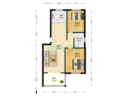 学林佳园 2室1厅1卫 87平方