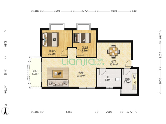 玫瑰园 2室2厅1卫 100平方