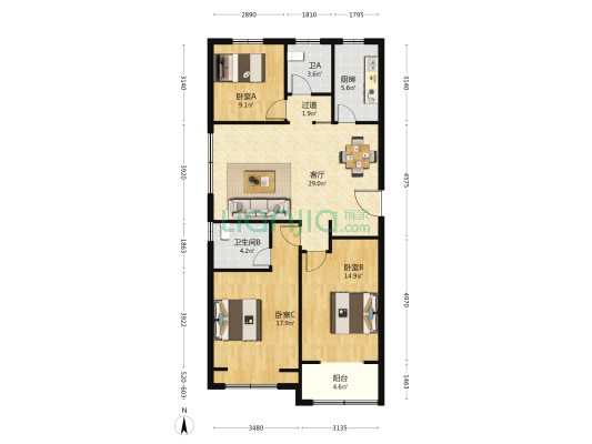 新苏名苑 3室1厅2卫 128平方