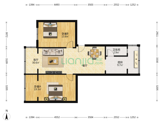 一环路西一段新7号院 2室1厅1卫 85平方