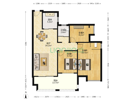 金榜山 3室1厅1卫 116平方