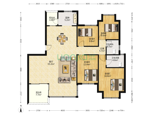 龙湖景粼玖序4组团 4室1厅2卫 155平方