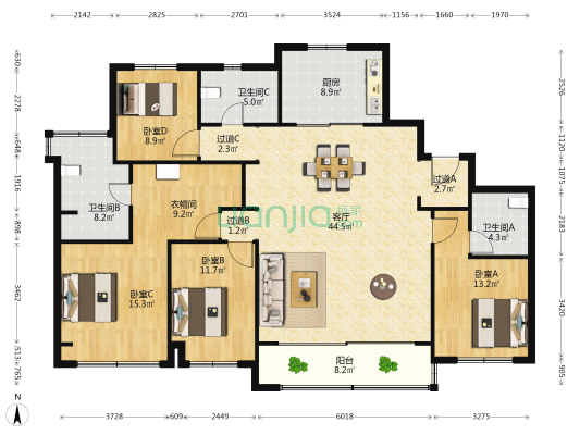 时代大观名邸 4室1厅3卫 185平方