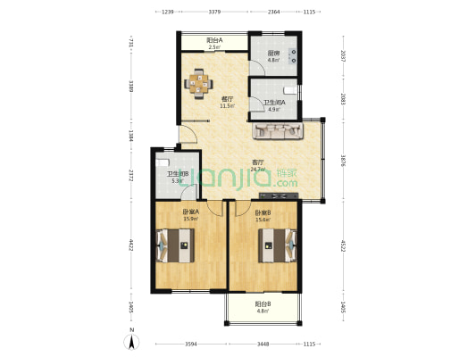 锦泽苑 2室2厅2卫 105平方