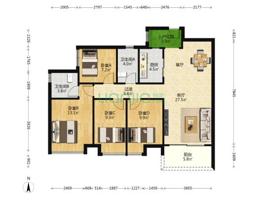 珠江铂世湾 4室1厅2卫 118平方