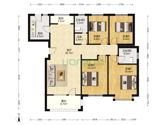 万科金域华府 4室1厅2卫 158平方
