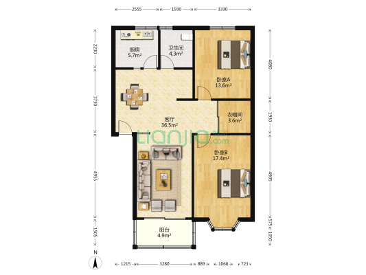 百家花苑 2室1厅1卫 100平方