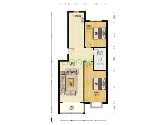 中房花苑 2室1厅1卫 91平方