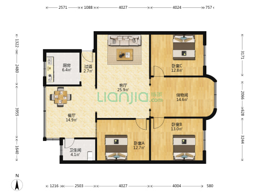 石堰街32号 3室2厅1卫 130平方