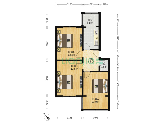 锦里西路74号 3室0厅1卫 64平方