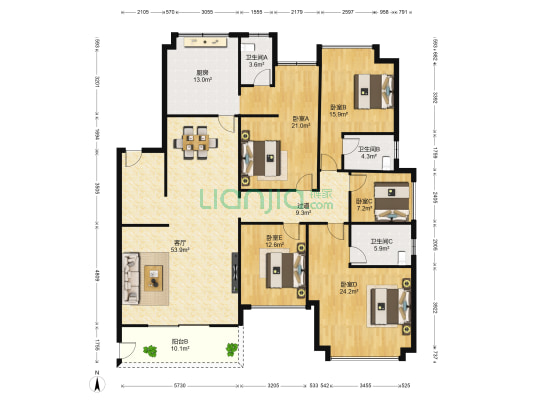 德利▪金御世家 5室1厅3卫 191平方