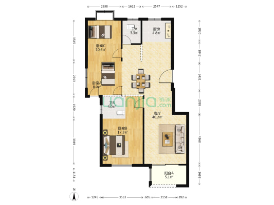 维拉小镇悦山湖东区 3室1厅2卫 115平方