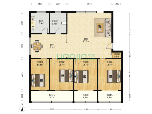 纬二路5号院 4室2厅1卫 149平方