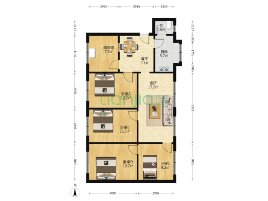 同心西路 4室2厅1卫 105平方