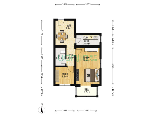 西园 2室1厅1卫 54平方