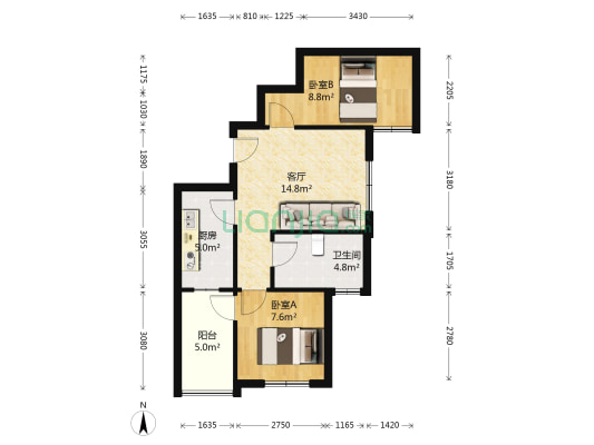 绿景苑港东名居一期 2室1厅1卫 65平方