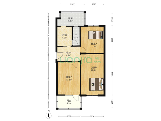 市第二燃料总公司宿舍 3室1厅1卫 77平方
