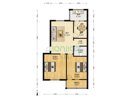 印染厂家属院 2室2厅1卫 80平方