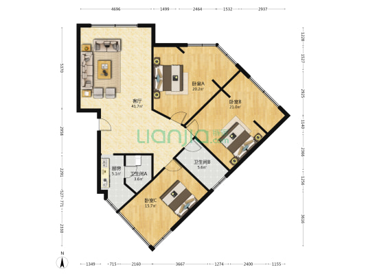 成都正业墨池公寓 3室1厅2卫 268平方