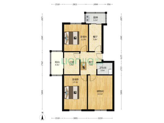 三经小区 2室2厅1卫 83平方