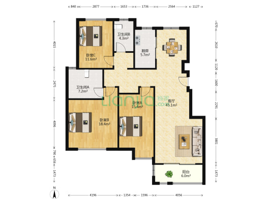 保利西塘越一期 3室1厅2卫 129平方