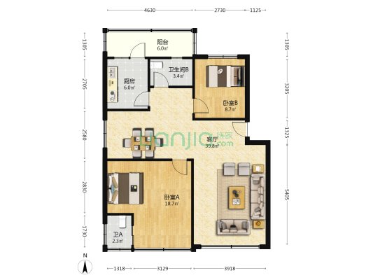 商业路海侨街四巷 2室1厅2卫 95平方