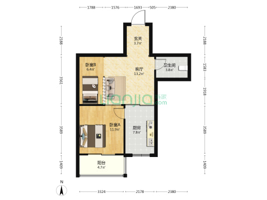 向阳公寓 2室1厅1卫 68平方