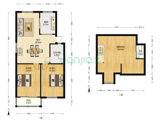 察院前西区 2室1厅2卫 86平方
