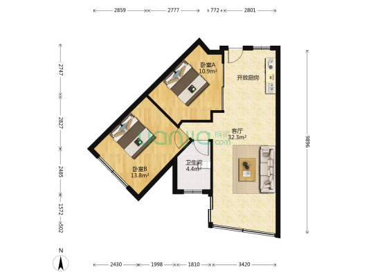 东方维也纳花园1期 2室1厅1卫 91平方