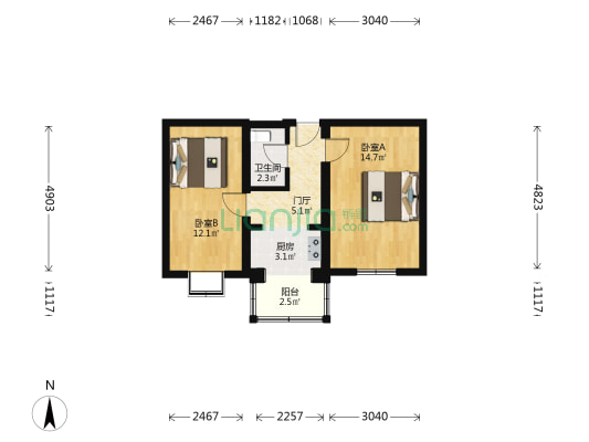 花园北路32号院 2室0厅1卫 51平方