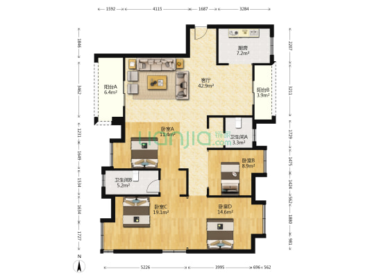 地铁盛观尚城 4室1厅2卫 162平方