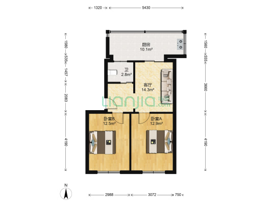 青政胡同222A号 2室1厅1卫 66平方