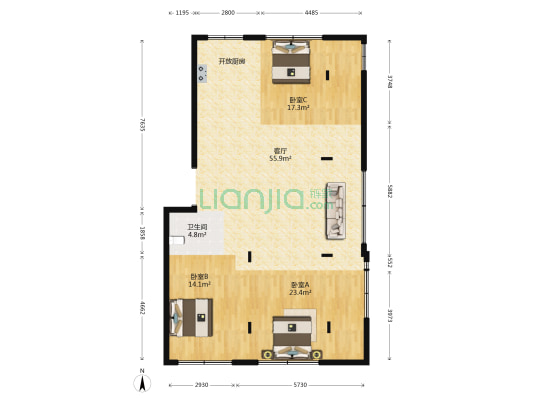 晨育路35号 3室1厅1卫 135平方