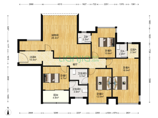 中天学海轩 4室0厅4卫 131平方