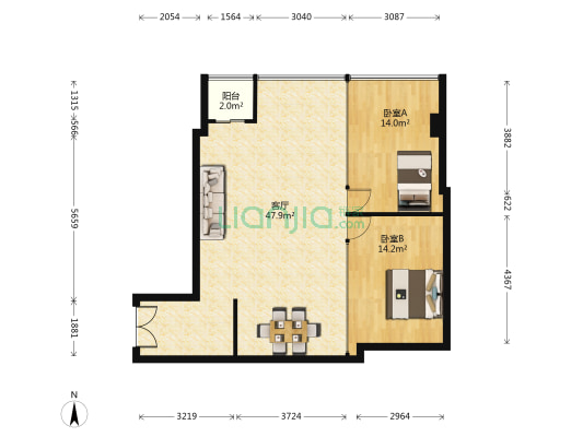 北环中心 2室1厅0卫 114平方