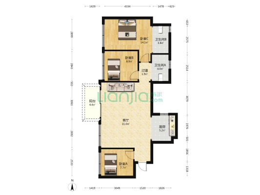 铂悦世家 3室1厅2卫 97平方