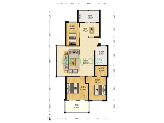 屏东中学教工宿舍 3室2厅1卫 102平方