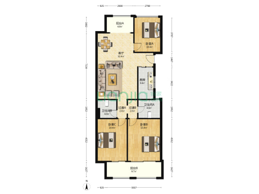 邦德云鼎 3室1厅2卫 147平方