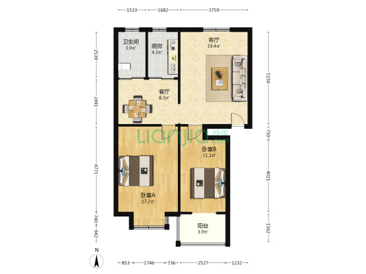 金安苑 2室2厅1卫 87平方