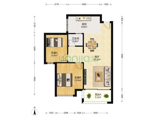 盛科城 2室1厅1卫 81平方