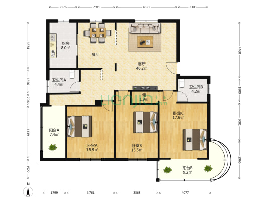 凤凰山庄 3室1厅2卫 168平方