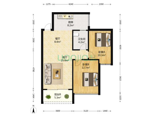 丽郡园 2室2厅1卫 81平方