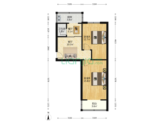 长安北路农行家属院 2室2厅1卫 57平方