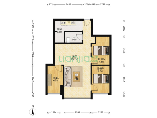 昊壮·南湖西岸 3室1厅1卫 77平方