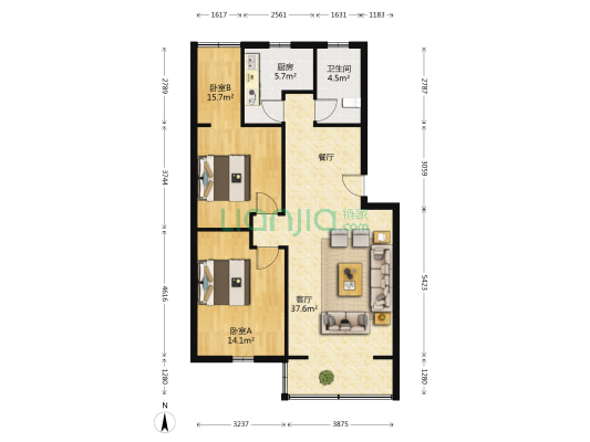 西海北街154号 2室1厅1卫 93平方